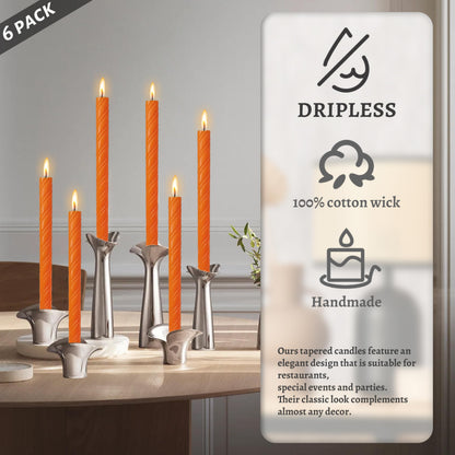 Unscented Taper Candles Dripless Orange Spiral Candles Smokeless Long Dinner Candles 10 Inch Housewarming Candlesticks for Home Decoration