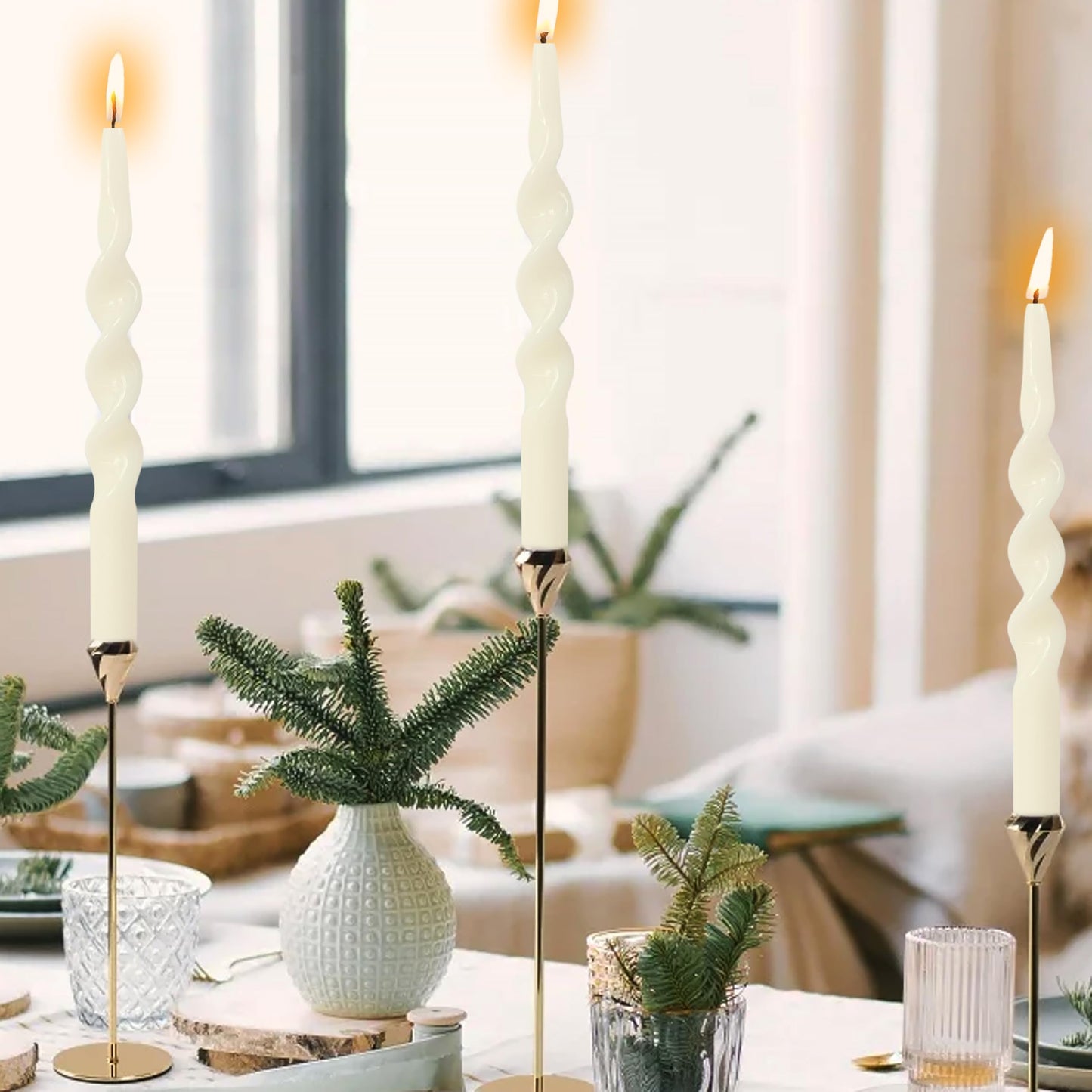 10 Inches Spiral Taper Candles Sticks Ivory Twisted Candle Dripless Unscented Long Candles Handmade Candlesticks for Wedding Dinner Holiday Decor, Set of 4