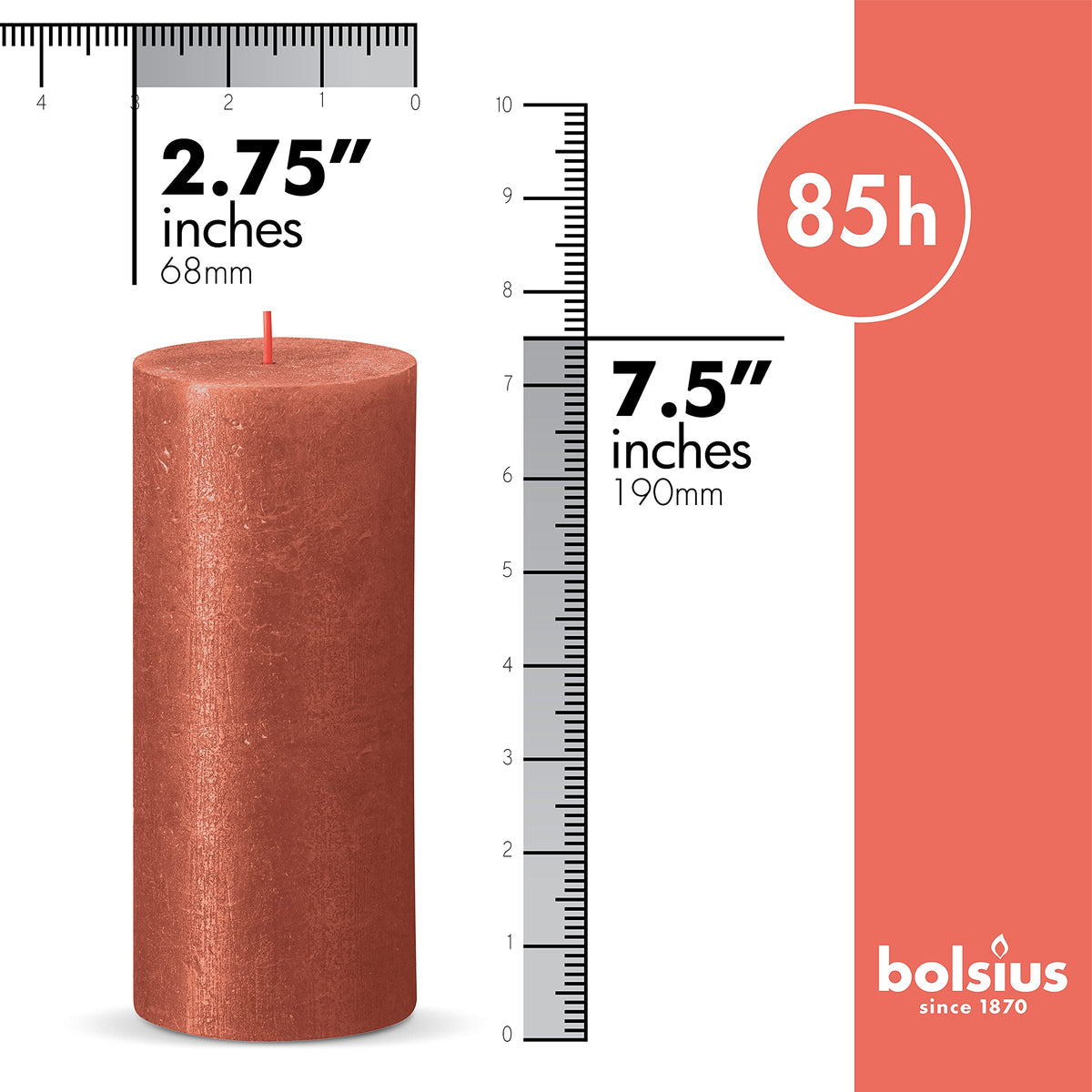 BOLSIUS Amber Shimmer Metallic Pillar Candles 4 Pack - 2.75 X 7.5 Inches - Premium European Quality - Includes Natural Plant-Based Wax - Unscented Dripless Smokeless 85 Hour Party Décor Candles