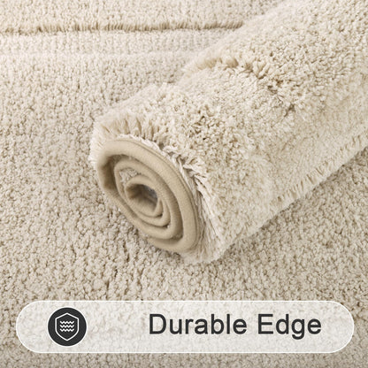 SHACOS Soft Fluffy Bathroom Runner Rugs Set of 3 Bath Mats with U Shape Toilet Rugs Non Slip Washable Bath Rugs Absorbent Bathroom Carpet for Shower Tub, Light Beige