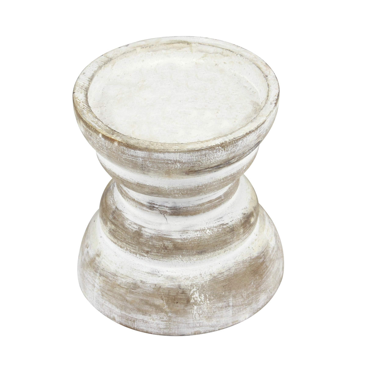 Stonebriar Antique White Wooden Pillar Candle Holder, Vintage Seaside Pillar Stand for Dining Table Centerpiece, Coffee Table, Mantel, Or Any Table Top, Small