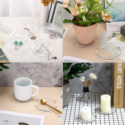 OwnMy 5PCS Clear Glass Candle Plates 3 Inch Pillar Candle Holders, Glass Coasters Small Round Candle Base & Plates and Trays for Dining Wedding Table Centerpieces
