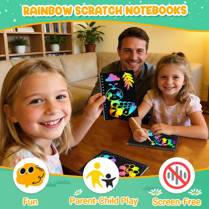 ZMLM 24 Pack Scratch Art Party Favors for Kids 4-8 – Individually Wrapped Rainbow Notebooks, Mess-Free Goodie Bag Stuffers, Non-Candy, Classroom Prizes, Travel Crafts for Boys Girls(Nature)