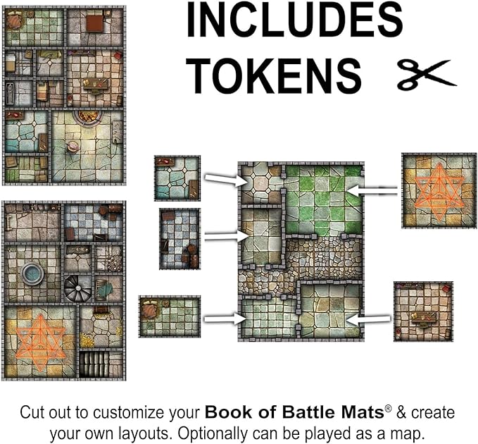 Loke Big Book of Battle Mats Cells &amp Shrines - Lay Flat Wipe Clean Fantasy RPG Maps with Tokens &amp 5E Content for Tabletop Adventures