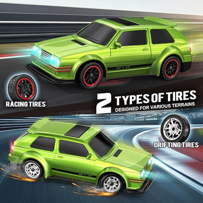 Mini RC Drift Car 1/43 with Gyroscope 4WD Full Proportional RC Car 2.4GHZ Hobby Grade Remote Control Cars RTR Model Vehicle 20+KM/H High Speed for Hobbyists Kids Adults (Lime Green)
