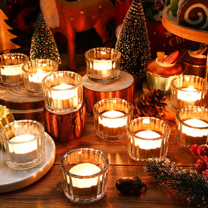 Mumufy 100 Pcs Glass Tealight Candle Holder Ribbed Votive Candle Holder for Centerpiece Wedding Proposal Spa Aromatherapy Meditation Home Decor (Clear)