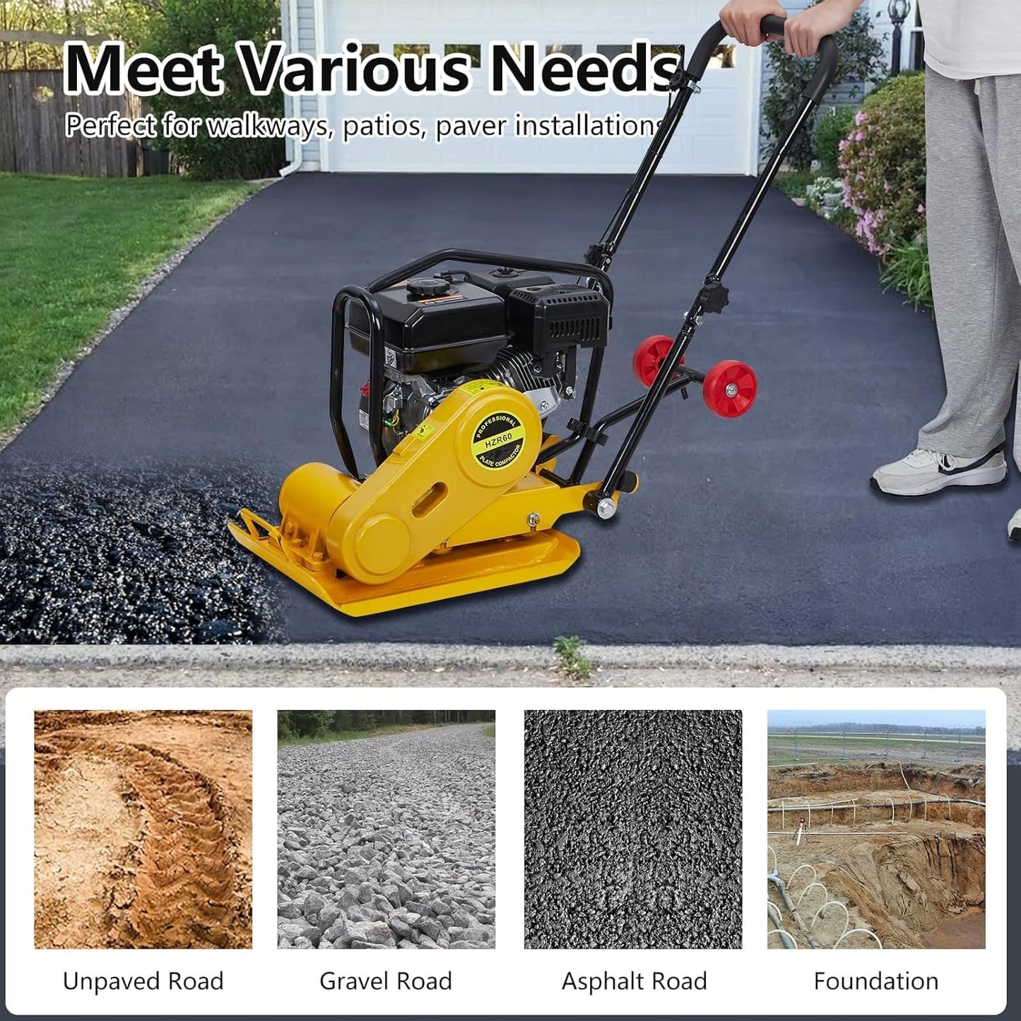 22.1X15.9" Plate Compactor, 7HP 212CC Engine, 5600 VPM, 4200Lbs Force Vibratory Compaction for Landscaping, Professional Ground Compactors for Soil Gravel Asphalt Compaction