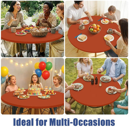 Moosfor Round Spandex Tablecloth, Elastic Fitted Waterproof Tablecloths for 18"-24" Tables, Stretch Washable Picnic Table Cover for Camping, Dining, Indoor and Outdoor, Rust