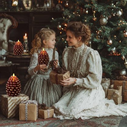 AXYLEX Pine Cone Candles Battery Operated, Pinecones with Remote and Timer, LED Flameless Real Wax Flickering Candle for Christmas Decor. H 5.5 Inch, Pack of 2 (Golden-Brown)