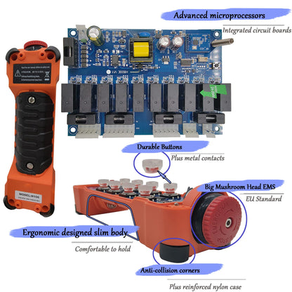 Dual 2 Speed Crane Wireless Remote Control Industrial for Hoist Overhead Bridge Crane Radio Gantry Crane Controller 8 Channel Button Transmitter and Receiver 110V 220V 380V