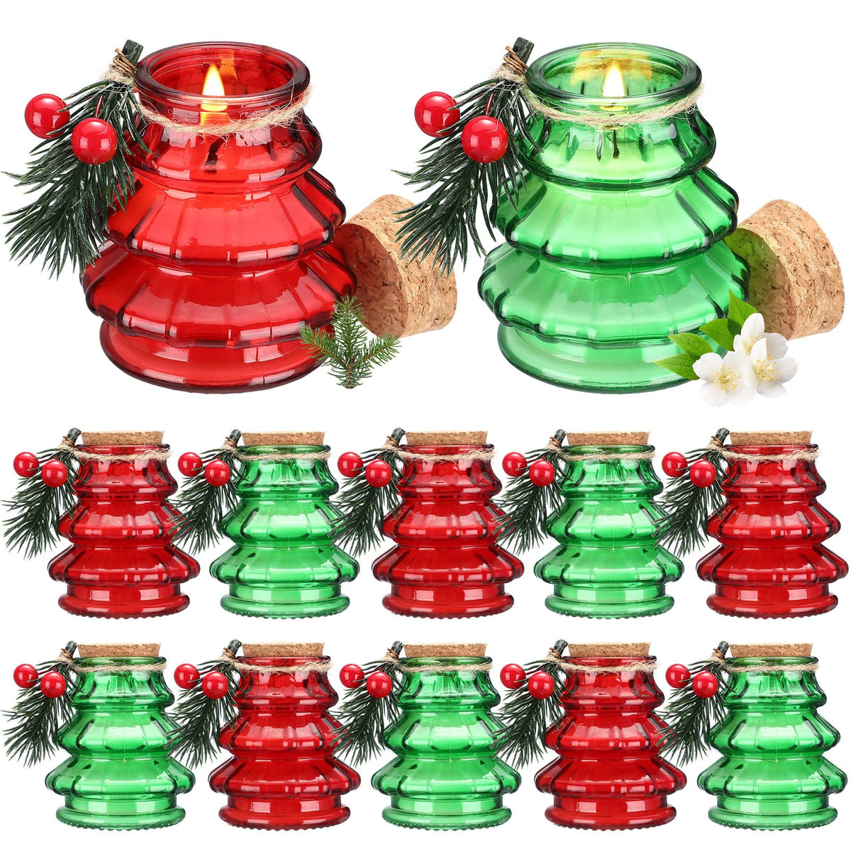 Lounsweer 12 Pcs Christmas Tree Scented Candles Gift Set, Include 12 Fragrances Aromatherapy Scented Soy Wax Candle with Mistletoe for Women Christmas Presents Stocking Stuffers Xmas Decorations