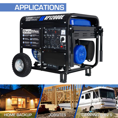 DuroMax Gas Powered Portable 12000 Watt-Electric Start-Home Back Up & RV Ready, 50 State Approved Generator, Blue, Black
