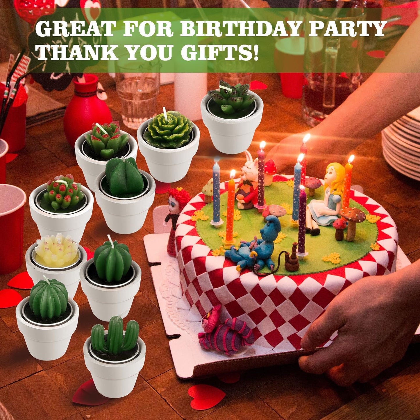 Shihanee 36 Pcs Succulent Cactus Tealight Candles with Mini Terracotta Pots, Spring Decor, Fiesta Cinco De Mayo Party Decorations, Mexican Party Favors, Baby Shower Wedding Table Decor(White)
