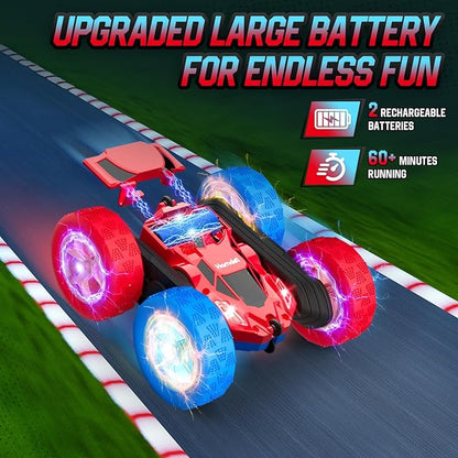 Remote Control RC Car for Kids 6-12 High-Speed 4WD Stunt Car with LED Lights &amp 360° Rotation 2.4GHz Off-Road Vehicle Toy with Rechargeable Battery Cool Valentines and Birthday Gift for Boys