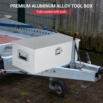 SierraSquad Heavy Duty Aluminum Truck Tool Box for Bed of Truck, Weatherproof Diamond Plate Storage Chest with Sliding Shelf, Secure Lock, Gas Rod, Fits Pickup, RV, Trailer, 10x13x30 Inch