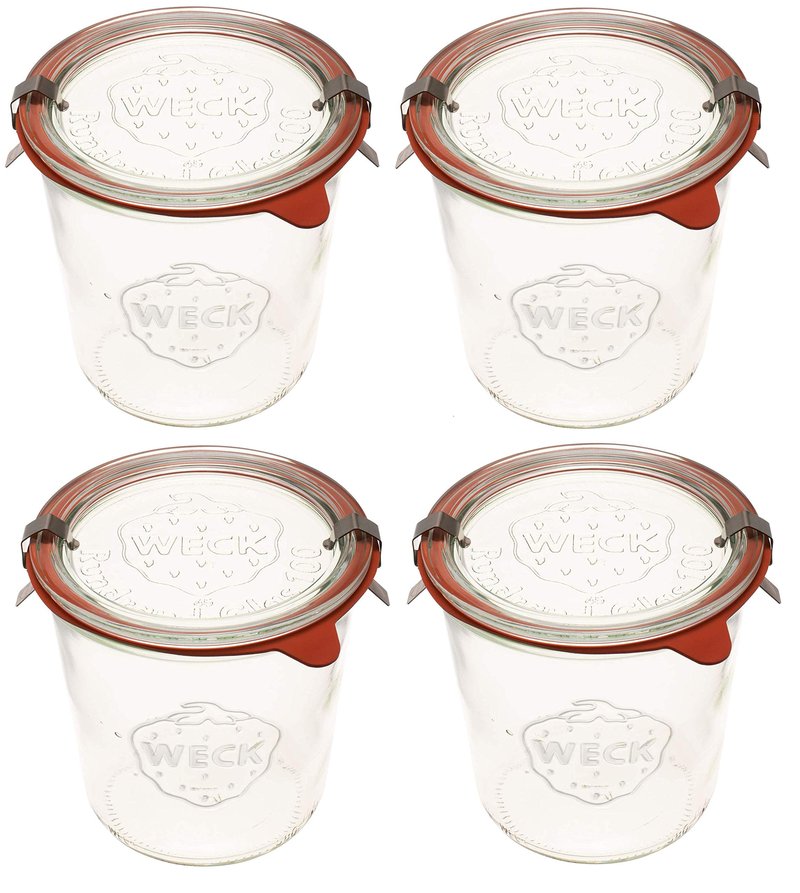 Weck Einmachgläser 742-19 6 fl. oz Weck Formgläser aus transparentem Glas – Umweltfreundliches Einmachglas – Frischhaltedosen mit Deckel luftdicht – 1/2 Liter Gläser Set – 4 Stück Gläser mit Deckel