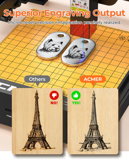 ACMER S1 6000mW Laser Engraver and Peach Wood Sheets 6 Pack