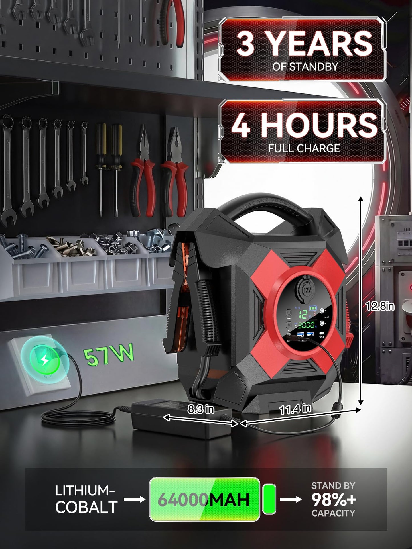ODUKAKO DM1264 Heavy Duty Jump Starter, 12V 30000A Peak, Lithium Battery Booster Pack, Portable Jumper -40°F Instant Start All for 50L Diesel and Gasoline Engines, Semi Truck Class 8