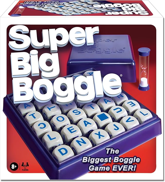 Winning Moves Super Big Boggle with 6x6 Grid and 36 Letter Cubes Games USA The Biggest Boggle Game Ever 4 Minute Sand Timer for 2 or More Players Ages 8+ (1165)