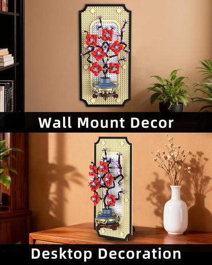 Plum Blossom Building Set for Adults 3D Wall Art Frame Decor Botanical Flower Blocks Kit Home Office Wall Decor Birthday for Women &amp Plant Lovers (529 PCS)