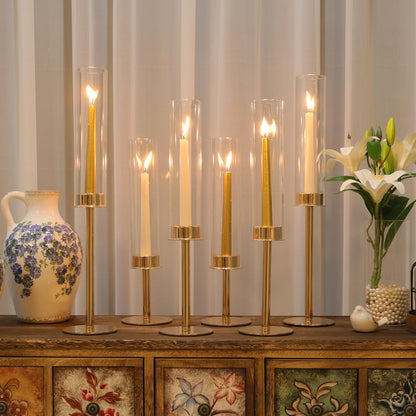 Ronasip Hurricane Candle Holders Metal Candlestick Holder for Glass Taper Tall Candle Holders with Candles Stands for Home Decor, Christmas, Dinning, Wedding, Housewarming Gifts (6, Gold)