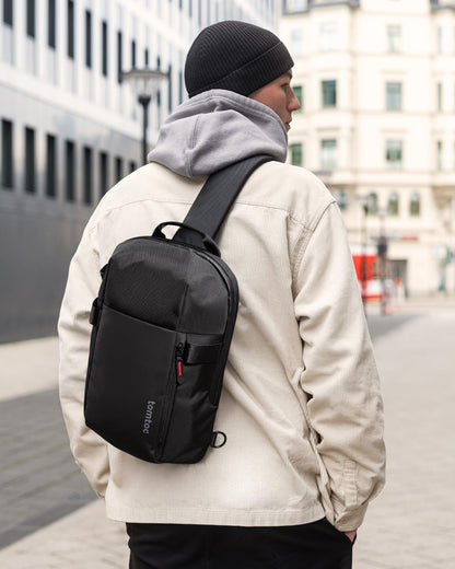 tomtoc Sling Bag Crossbody Backpack EDC Daypack for Men Women, Chest Shoulder bag for 2024 14" MacBook Pro M4, 13" MacBook Air/Pro, 2025 11" iPad A16/Air M3&M2/Pro M4, Daily Use, Work, Travel- S Size