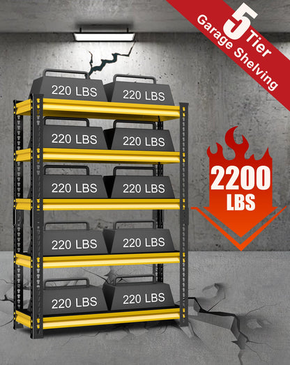 SDXYSTCE Garage Shelving Heavy Duty, 2200 Lbs Loads Garage Storage Shelves Heavy Duty, 5-Tier Metal Shelving Units and Storage for Basement, Retiple Tanks,40''Wx18 Dx72 H,Yellow