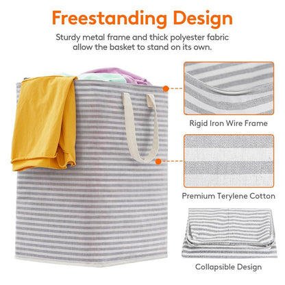 Lifewit 3 Pack Laundry Basket 90L Each, Collapsible Clothes Hamper with Reinforced Handles, Freestanding Waterproof Design for Bedroom and Laundry Room, Grey 270L Total