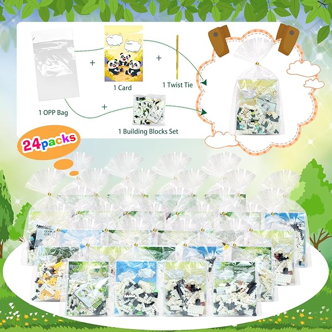 Mini Building Block Sets Animal 24 PackEaster Egg Fillers for Kids Party Favors for Kids Building Set for Goodie Bag Fillers Classroom Prizes Ages 6+ (Panda)
