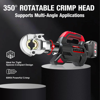 HHEWLEE Electric Wire Cable Crimper Battery Powered Hydraulic Crimping Tool Range 8AWG to 600MCM with 12 Dies, Electricians for Circuit Repairs and Stainless Steel Deck Upgrades (HL-300K)