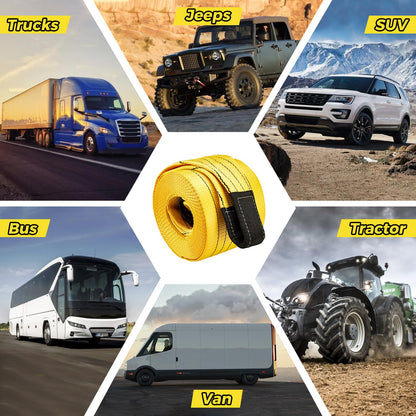 Heavy Duty Recovery Tow Strap 20ft x 7.1 Inch - 90,000lbs Break Strength (50 US Tons),Tow Rope for Trucks, Jeeps, SUV, Tractor, Van, Bus, RV & Off-Road Vehicle Recovery