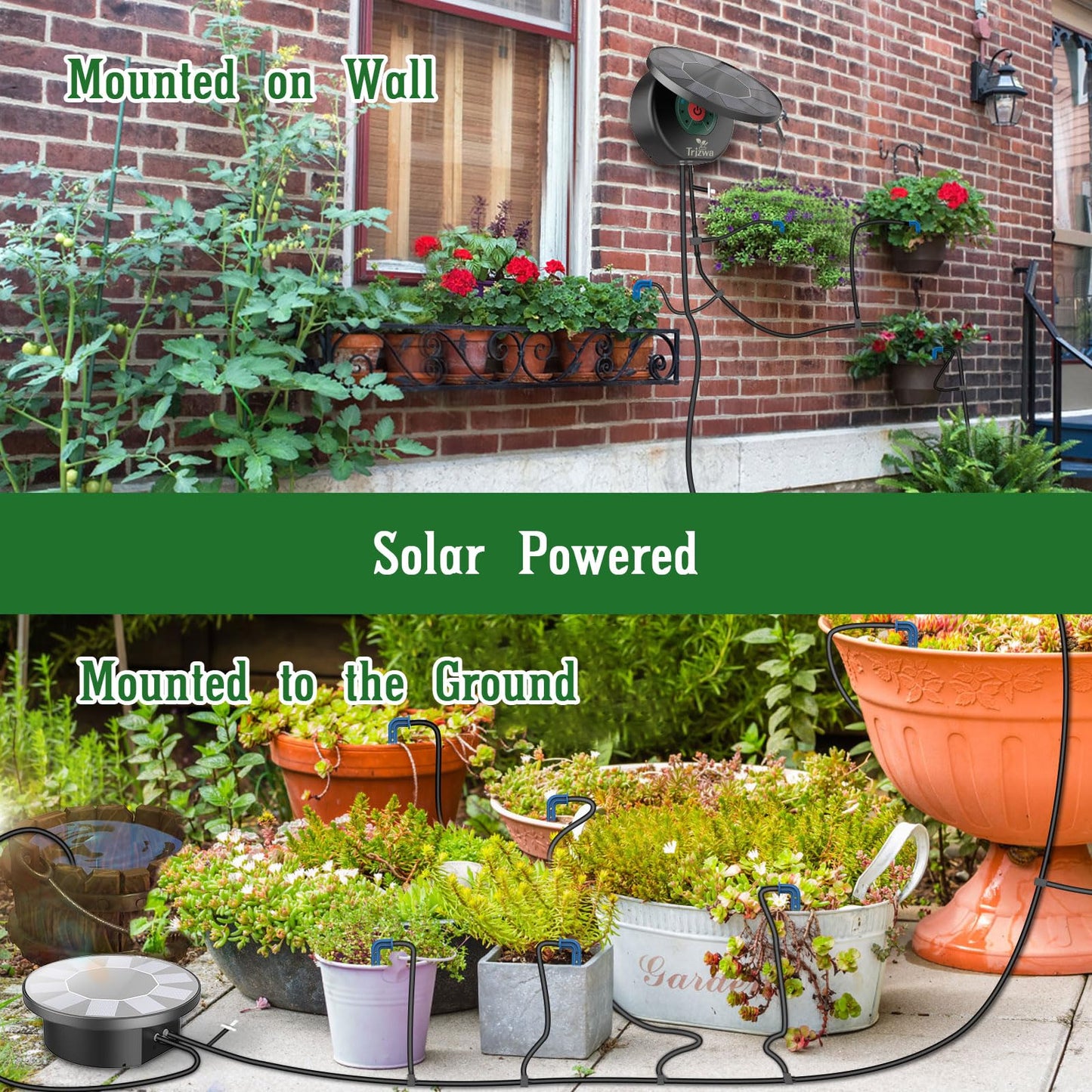 Solar Automatic Drip Irrigation System Kit, Auto Watering Kit for DIY Garden Watering System with 9 Timing Modes and Anti-Siphon Set，Indoor/Outdoor Garden, Balcony & Patio Irrigation System