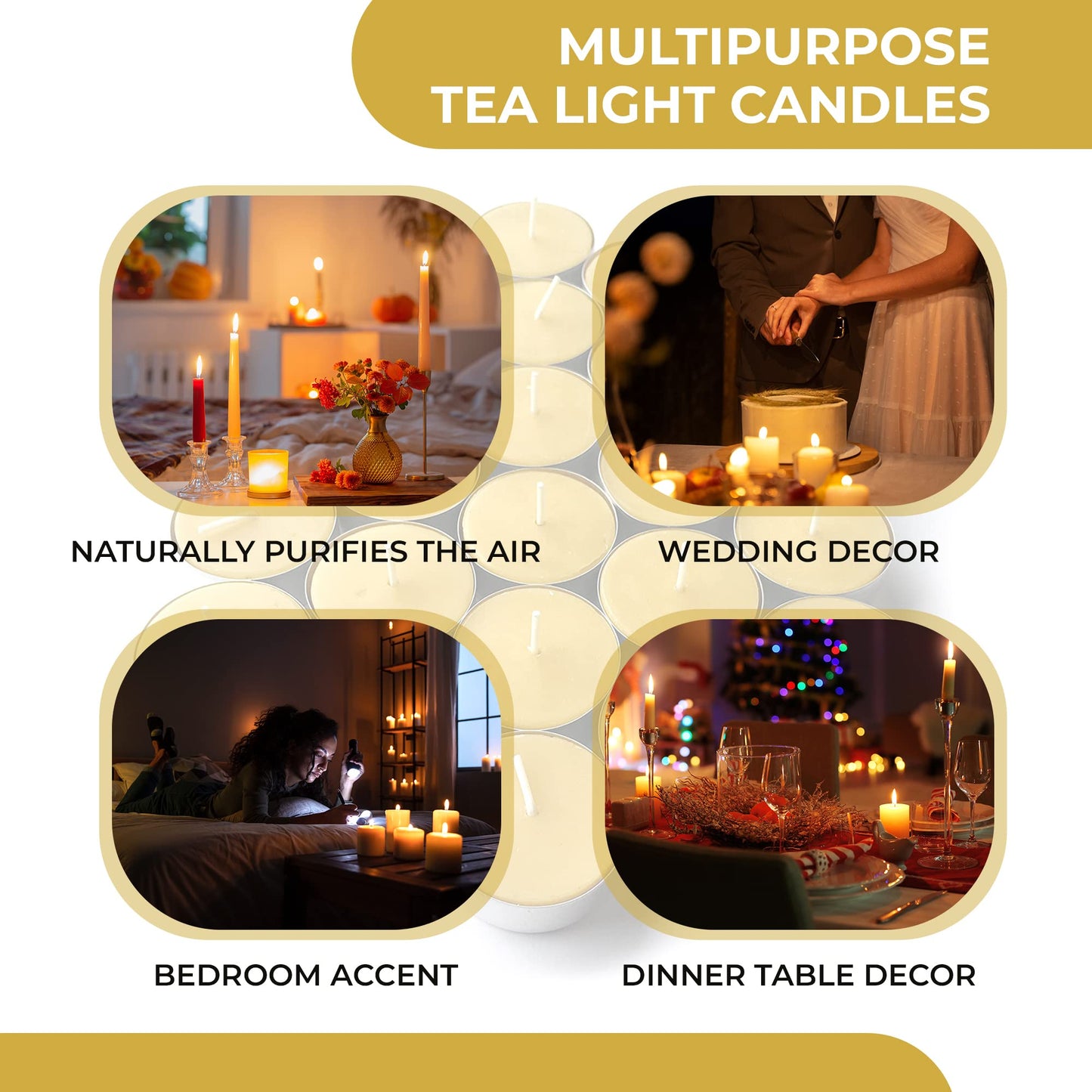 Pure Beeswax Tealights - Unscented Smokeless & Clean Burning Non-Toxic Tea Lights with Light & Natural Honey Scent, 4-Hour Burn Time, 1.5 x 0.5-Inch Handmade Candles, 24-Pack, by BeeTheLight