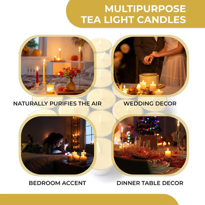 Pure Beeswax Tealights - Unscented Smokeless & Clean Burning Non-Toxic Tea Lights with Light & Natural Honey Scent, 4-Hour Burn Time, 1.5 x 0.5-Inch Handmade Candles, 24-Pack, by BeeTheLight