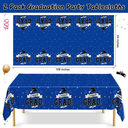 QZYL 2 PCS Graduation Decorations 2026, 108" X 54" Blue Graduation Tablecloth, Disposable Plastic Class of 2026 Tablecover, Rectangle Congrats Grad Table Cloths for Grad Decor Party Supplies