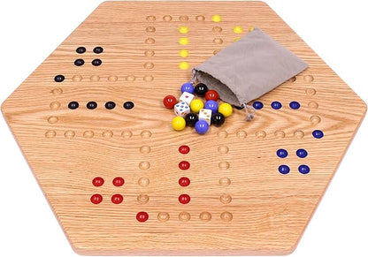 AmishToyBox.com Wahoo Marble Game Board Set - 20 Wide - Solid Oak Wood - Double-sided - with Large 18mm Marbles and Dice Included