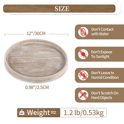 Hanobe Candle Plate Holder Tray: Whitewash Round Wood Candle Plate Decorative Centerpiece Small Tealight Pillar Trays for Living Room Dining Coffee Table Home Decor