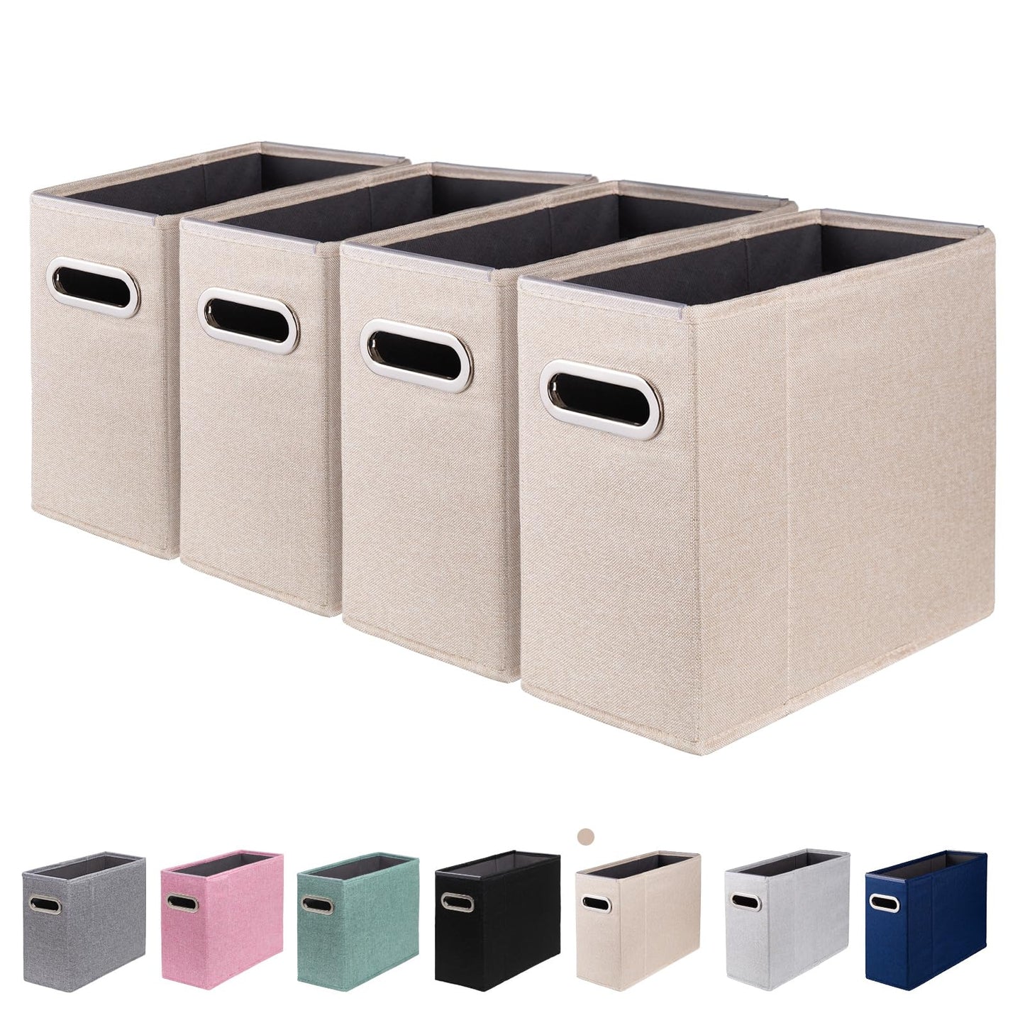 ComfortKeeper 4 Packs Letter Size File Organizer, File Folders Organizer, Fabric Storage Box, Collapsible Paper Organizer with Metal Handle, Smooth PVC Rails, Only Box (Beige)