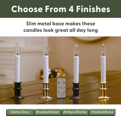 612 Vermont Ultra-Bright LED Window Candles with Timer, Remote Control, Twinkle/Steady LED Light, Battery Operated, Slim Metal Base, VT-9167-R4-BW (Pack of 4, Polished Brass)