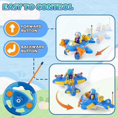 Remote Control Airplane for Kids - Birthday Gifts for Boys Toddlers Ages 18+ Months 2 3 4 5 Year Old RC Cartoon Aircraft Toy with Lights Music and Easy Control