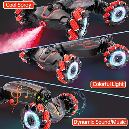 Gesture Sensing RC Stunt Car 2.4 GHz 4WD Remote Control Car 360° Rotate Transform Off-Road Drift RC Cars with Cool Lights Music Ideal Presents for Boys Girls for Birthday (Red)