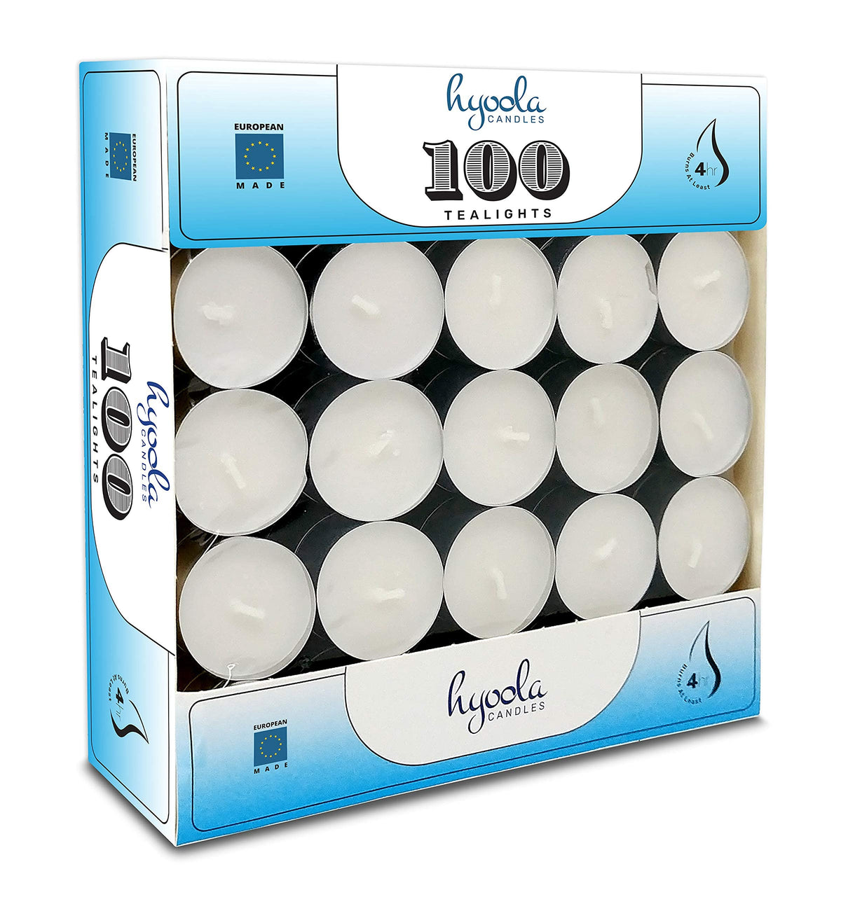 Hyoola Tea Lights Candles - 100 Bulk Candles Pack - Natural Palm Oil Tea Light - European Quality White Unscented Tealight Candles - 4 Hour Burn Time