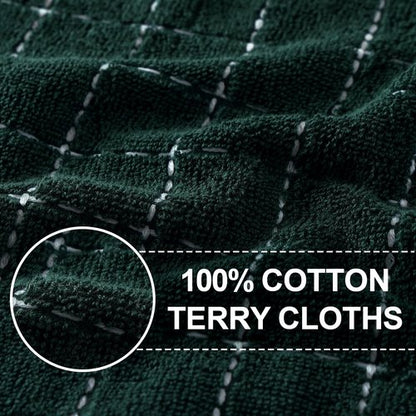 Homaxy 100% Cotton Terry Kitchen Towels(Blackish Green, 13 x 28 inches), Checkered Designed, Soft and Super Absorbent Dish Towels, 4 Pack