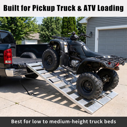 MAXIVAMN Aluminum Tri-Fold ATV Loading Ramp, 76" x 50" Wide Platform, 1500 lb Capacity with Safety Straps for Lawn Mower, Snow Blower, Motorcycle, Pickup Truck