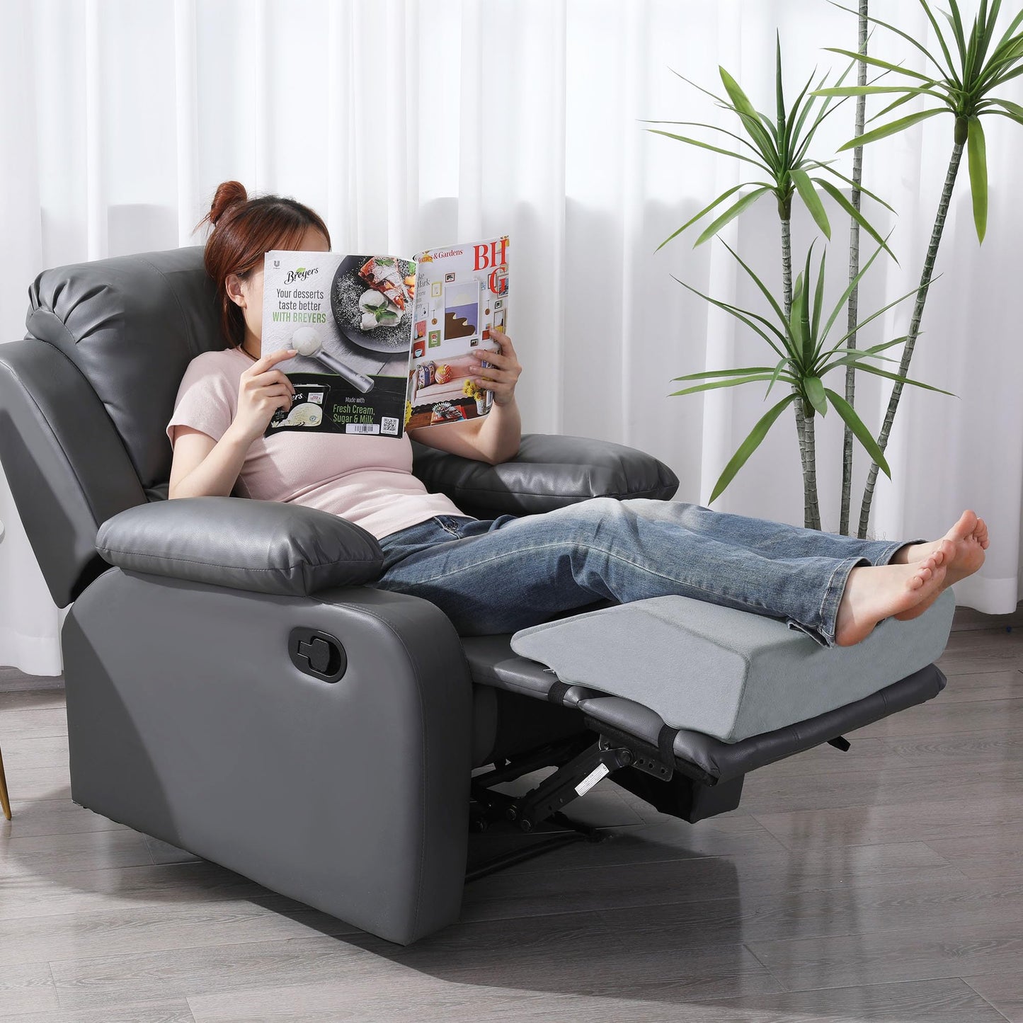 HOMBYS Extra Large Recliner Leg Pillow Support, 5 inch Thick Foam Foot Rest Cushion for Couch, Ergonomic and Multifunctional Leg Elevation Pad for Sofa, Chair, Bed(Grey)