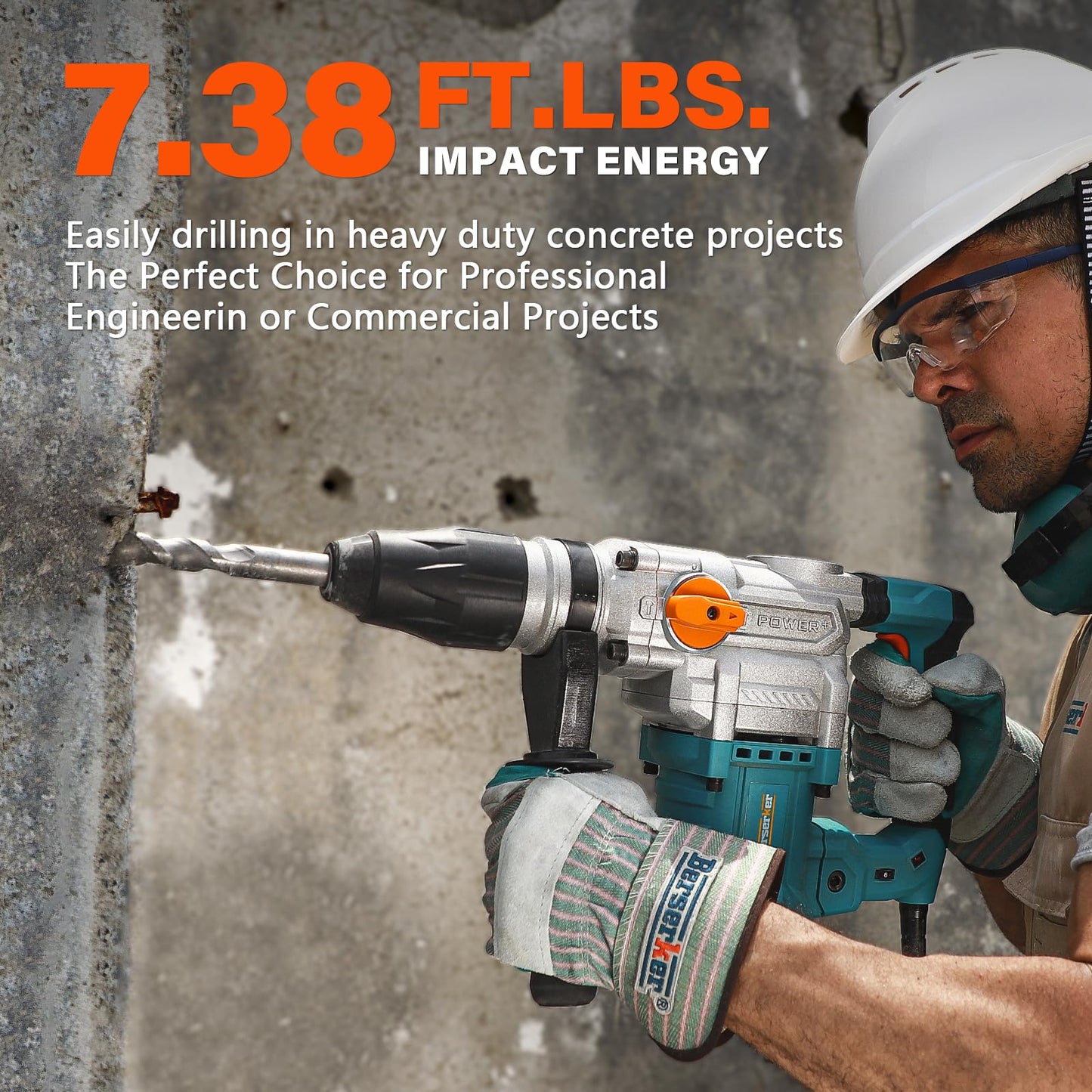 Berserker 1-9/16" SDS-Max Heavy Duty Rotary Hammer Drill with Vibration Control,Safety Clutch,13 Amp 3 Functions Demolition Rotomartillo for Concrete-Including 4 Drill Bits,2 Chisels,Carrying Case
