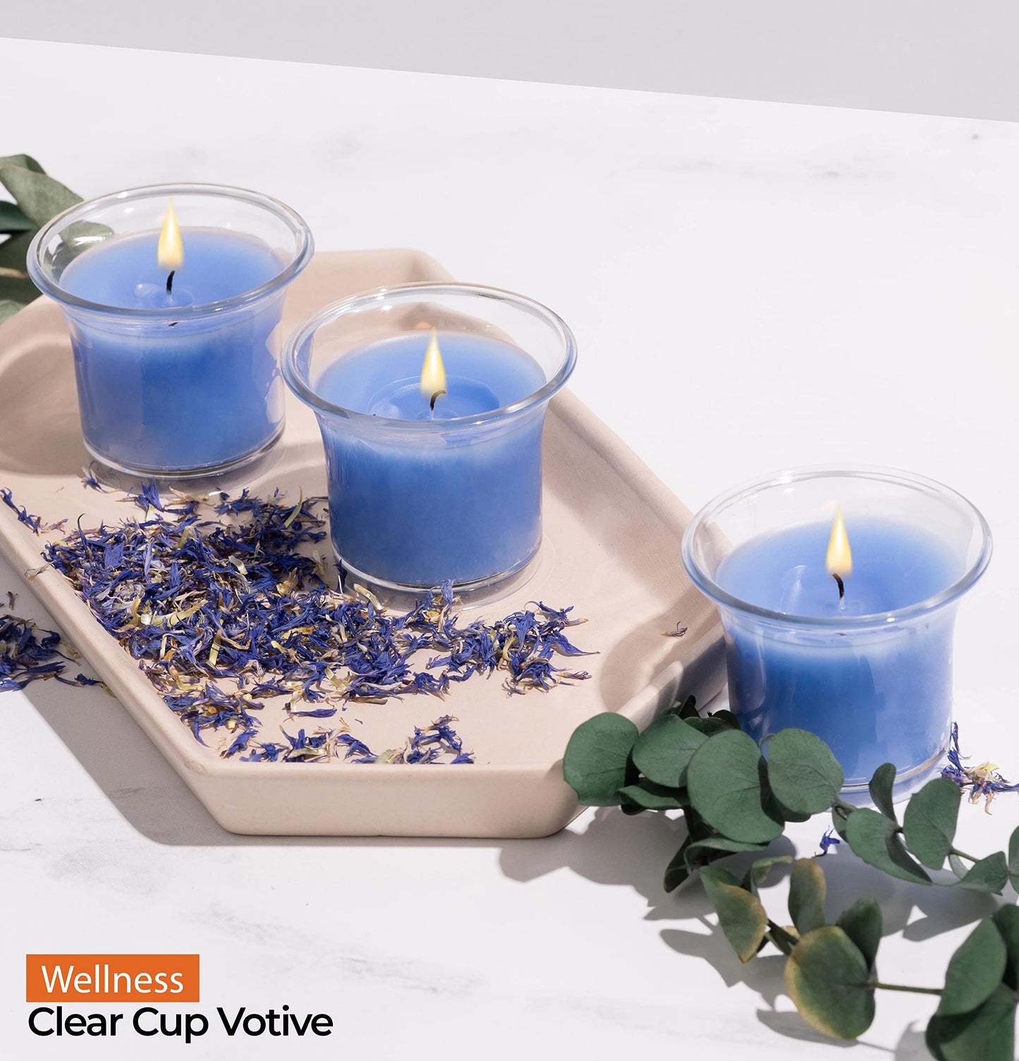 HYOOLA Clear Cup Scented Votive Candles - Wellness - 12 Hour Burn Time - 4 Pack - European Made