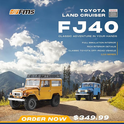 EAZYRC X FMS 1/10 Toyota Land Cruiser FJ40 RS with Licensed RC Truck Blue All Terrain Waterproof 4WD 35T 550 Motor RC Crawler for Adult2.4Ghz Remote Control RS Version(Yellow)
