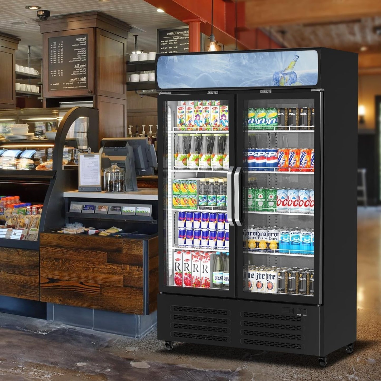 IDEALHOUSE Commercial Refrigerator, Commercial Merchandiser 26.8 Cu Ft Refrigerator, Refrigerator with 2 Glass Door and LED Light, Large Business Cooler for Home Restaurant Grocery Stores