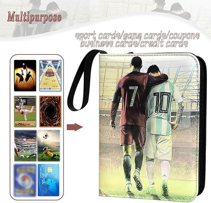 Soccer Card Binder - 900 Capacity 9-Pocket Trading Card Album 3 Ring Card Holder Binder Waterproof PU Leather Zip Closure Perfect Christmas Birthday Gift for Kids &amp Collectors